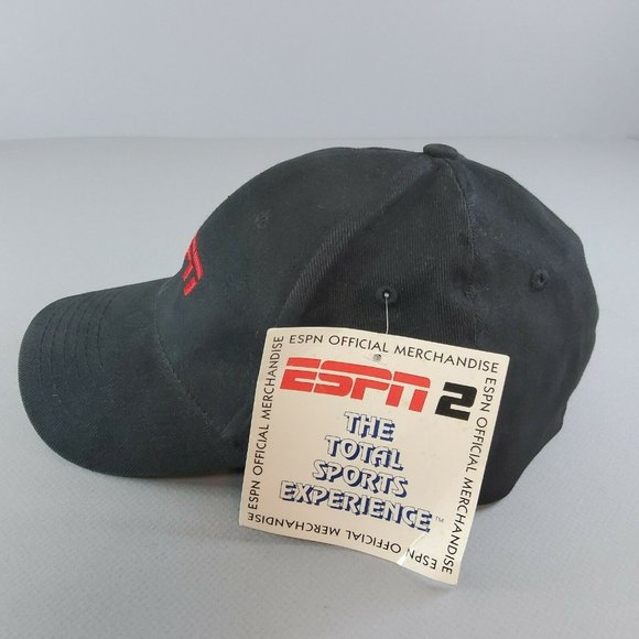 ESPN Logo Black Red Back Baseball Cap Hat NWT One Size Fits Most - Picture 3 of 9